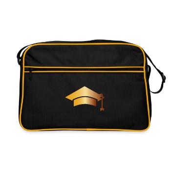 Doktorhut, Doktor, Promotion, Abschluss, Abitur - Retro Tasche - Schwarz/Gold - Vorne