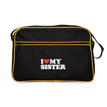 I love my sister Herz Shirt - Retro Tasche - Schwarz/Gold - Vorne