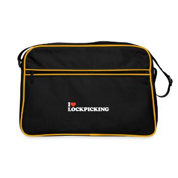 I love Lockpicking Herz Shirt - Retro Tasche - Schwarz/Gold - Vorne