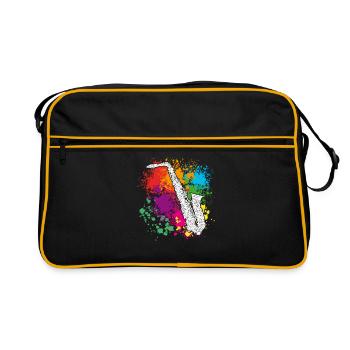 Saxophone, Sax, éclaboussures de couleurs - Sac Retro - noir/or - Devant