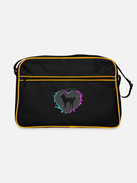 Kanaan-Hund im Herz mit Retro Look - Retro Tasche - Schwarz/Gold - Vorne