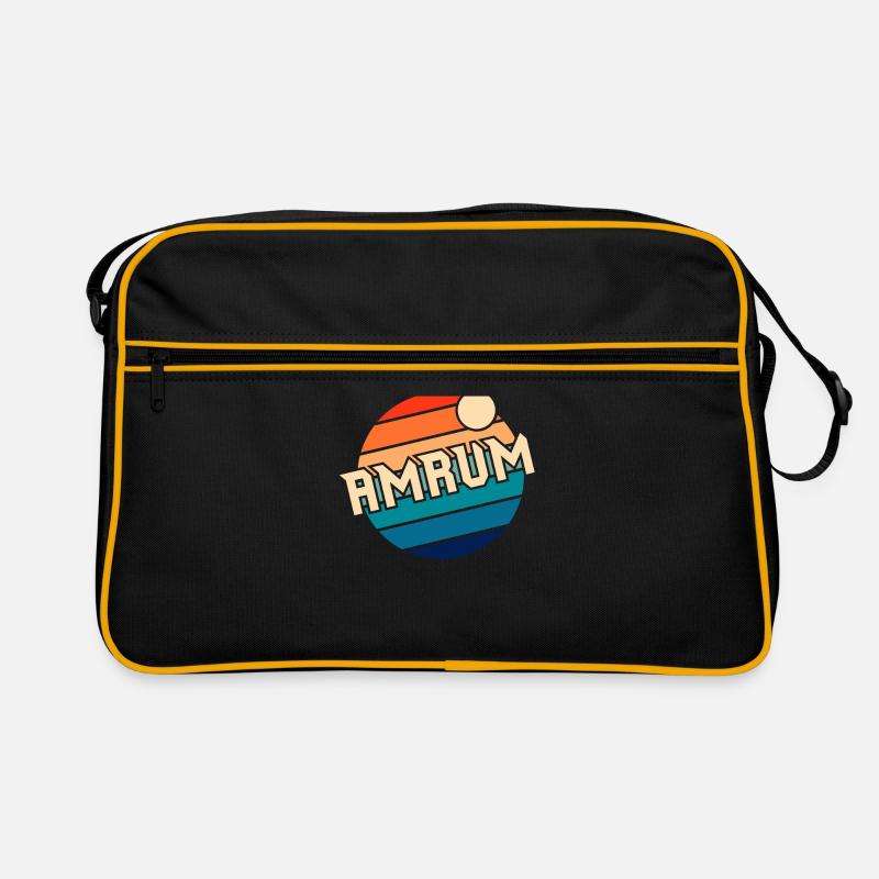 Amrum Retro Nordsee Vintage Insel Logo - Retro Tasche - Schwarz/Gold