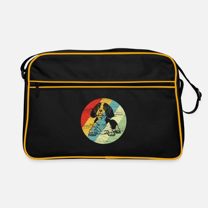 King Charles Spaniel Retro Hunde Geschenk - Retro Tasche - Schwarz/Gold