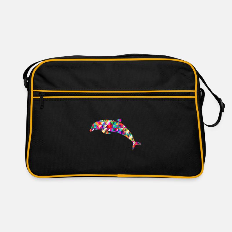 Delfin Mosaik Bunt - Retro Tasche - Schwarz/Gold