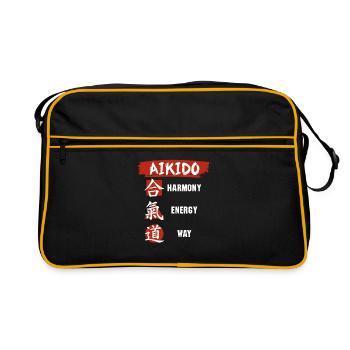 Aikido Kampfkunst Kampfsportler Japan Geschenk - Retro Tasche - Schwarz/Gold - Vorne