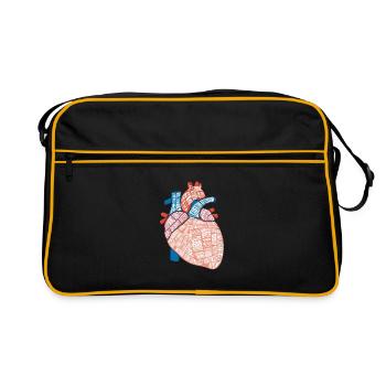 Herz Anatomie Biologe Herzschlag Medizin Geschenk - Retro Tasche - Schwarz/Gold - Vorne