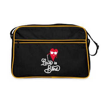 Cœur aveugle avec lunettes et slogan d'amour - Sac Retro - noir/or - Devant