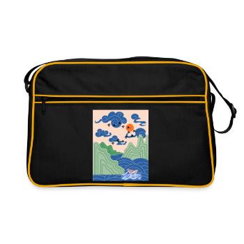 Korean Art Design with Cranes & Origami Boat - Retro Bag - black/gold - Front
