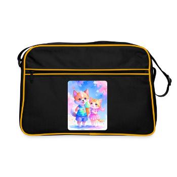 Hündchen, Kätzchen & Eiscreme - Retro Tasche - Schwarz/Gold - Vorne