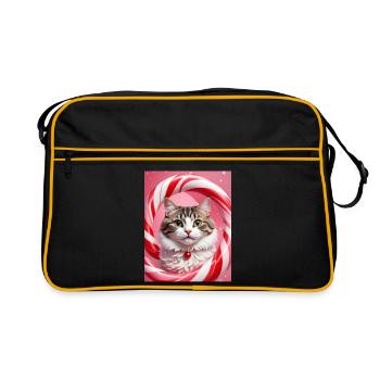 Chat de Noël en conception d’anneau de bonbons - Sac Retro - noir/or - Devant