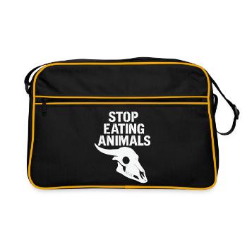 Stop Eating Animals – Tierleben schützen - Retro Tasche - Schwarz/Gold - Vorne