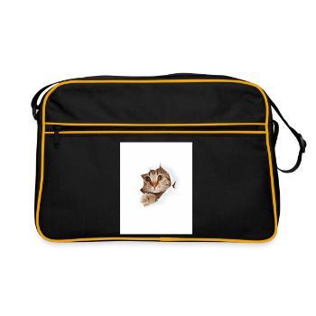 Chaton à coucou à travers une déchirure de papier - Sac Retro - noir/or - Devant