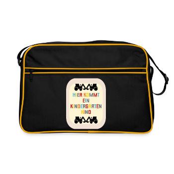 Willkommen Kindergartenkind Bagger - Retro Tasche - Schwarz/Gold - Vorne