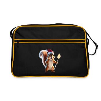 Magisches Weihnachts Eichhörnchen, Hüter des Wades - Retro Tasche - Schwarz/Gold - Vorne