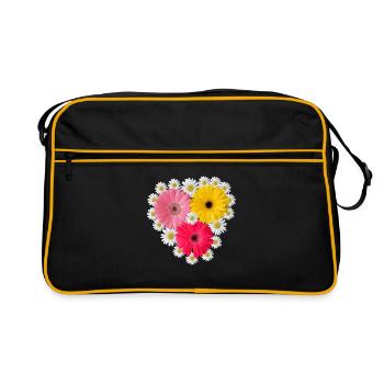 Gerbera Blossom Daisies Floral Floral Pattern - Retro Bag - black/gold - Front
