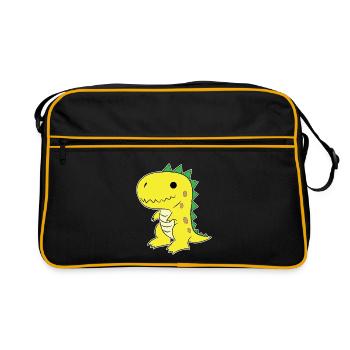 Baby-Gelb-Dinosaurier-Drache - Retro Tasche - Schwarz/Gold - Vorne
