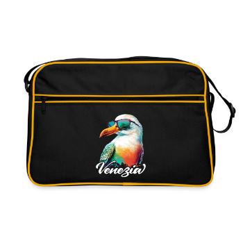 Venezia Italien Urlaub bunte Möwe mit Sonnenbrille - Retro Tasche - Schwarz/Gold - Vorne