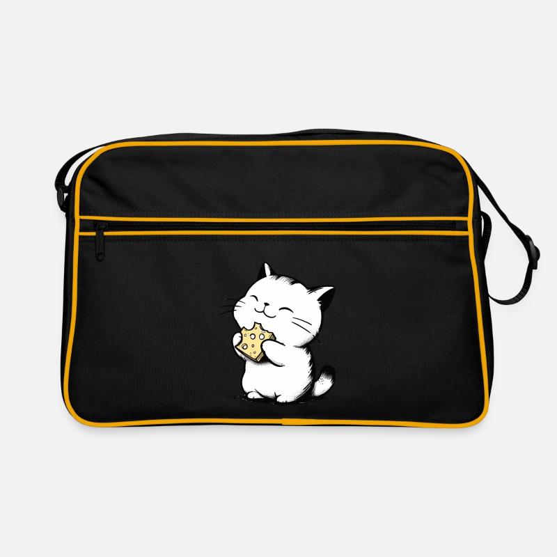 Cat Eats Cheese Cute Kitten Drawing Retro Bag