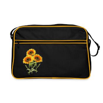 Drei Sonnenblumen - Retro Tasche - Schwarz/Gold - Vorne