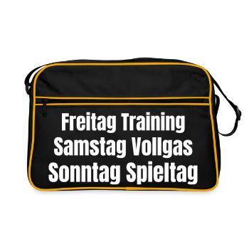 Vendredi entraînement samedi plein gaz dimanche jour de match - Sac Retro - noir/or - Devant