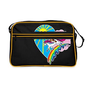 kidscontest Kinder Herz Einhorn Lebkuchenmann - Retro Tasche - Schwarz/Gold - Vorne