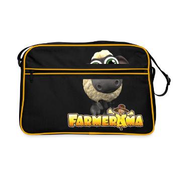 Farmerama Logo und Schaf mit großen Augen - Retro Tasche - Schwarz/Gold - Vorne