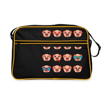 Cute Pig Pink Different Mood Emoticon Faces Of - Retro Bag - black/gold - Front