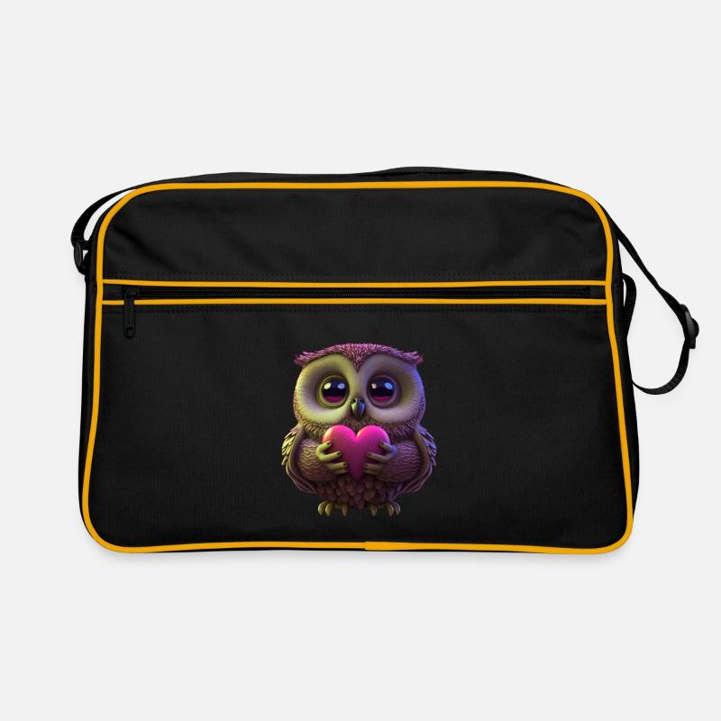 niedliche pinke Eule mit Herz - Retro Tasche - Schwarz/Gold