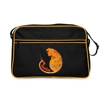katze mit eiffelturm e 266 - Retro Tasche - Schwarz/Gold - Vorne