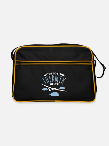 Muss los die Thermik ruft - Segelflugzeug - Retro Tasche - Schwarz/Gold - Vorne