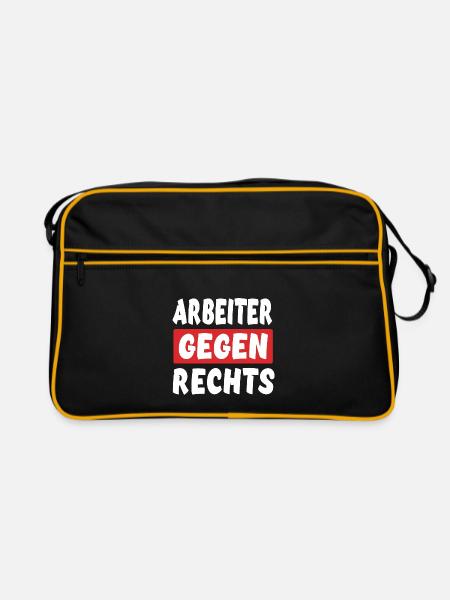 Arbeiter Gegen Rechts - Rechts Nein Danke - Retro Tasche - Schwarz/Gold - Vorne