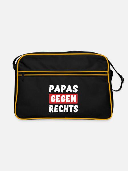 Papas Gegen Rechts - Rechts Nein Danke - Retro Tasche - Schwarz/Gold - Vorne