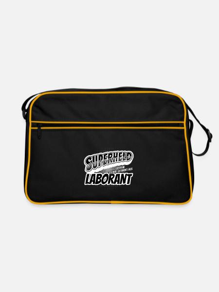 Superheld, clever getarnt als Laborant - Retro Tasche - Schwarz/Gold - Vorne