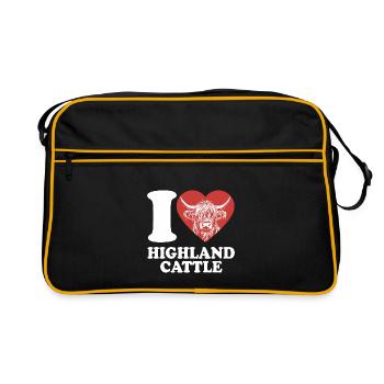I Love Highland Cattle - Heart - Cow - Cattle Breeding - Retro Bag - black/gold - Front