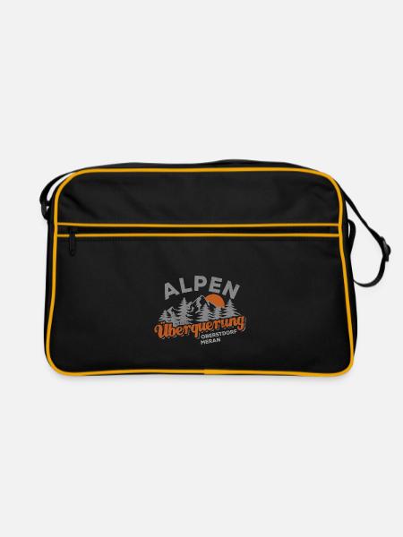 Alpenüberquerung Oberstdorf Meran Wandern - Retro Tasche - Schwarz/Gold - Vorne