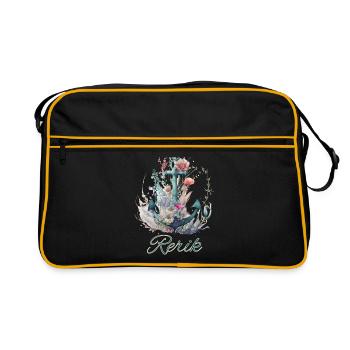 Rerik-Anker mit Blumen - Retro Tasche - Schwarz/Gold - Vorne