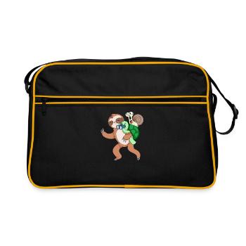 Schildkröte Schnecke und Faultier - Retro Tasche - Schwarz/Gold - Vorne