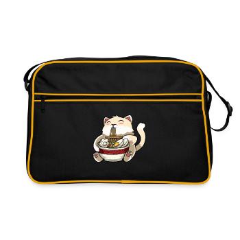 Ramen Katze - Retro Tasche - Schwarz/Gold - Vorne