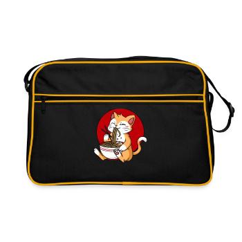 Ramen Katze - Retro Tasche - Schwarz/Gold - Vorne