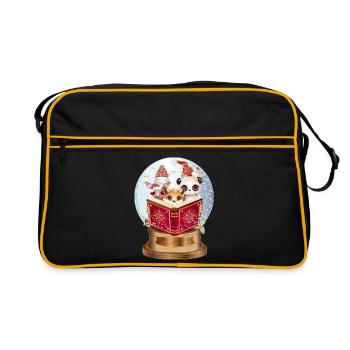 Animals reading in a snow globe at Christmas - Retro Bag - black/gold - Front