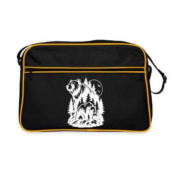 Majestueuse silhouette d’ours de forêt et de lion - Sac Retro - noir/or - Devant