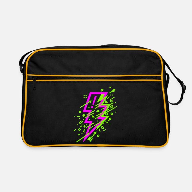 Lebendige kosmische Blitze in Neon - Retro Tasche - Schwarz/Gold