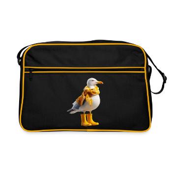 Küstenmöwe mit Regen-Accessoires - Retro Tasche - Schwarz/Gold - Vorne