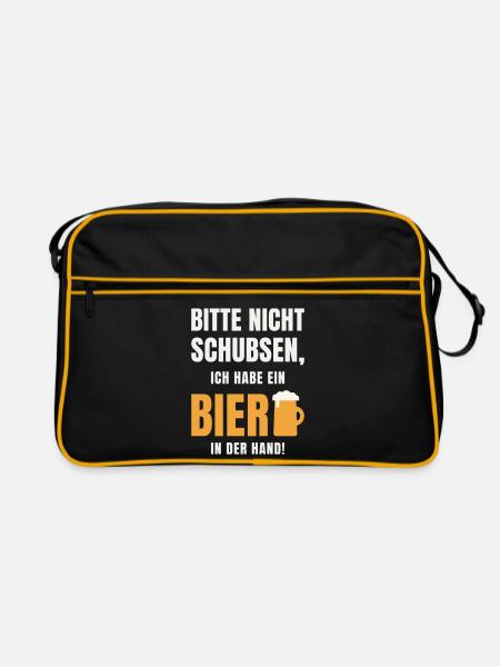 Bitte nicht schubsen ich habe ein Bier in der Hand - Retro Tasche - Schwarz/Gold - Vorne