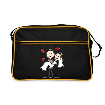 Dessin animé du couple de mariage - Sac Retro - noir/or - Devant