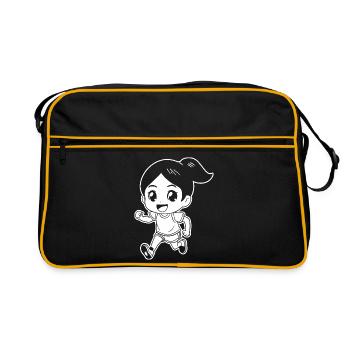 Marathon Läuferin Comic Look - Retro Tasche - Schwarz/Gold - Vorne
