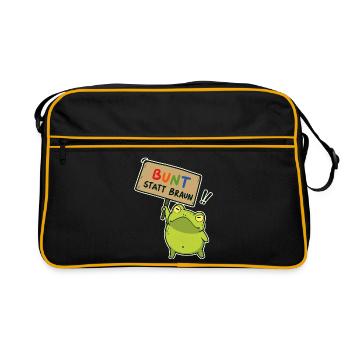 Bunter Demo-Frosch - Retro Tasche - Schwarz/Gold - Vorne