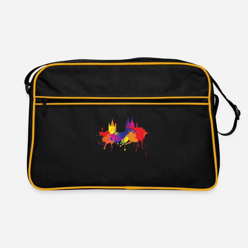 Köln Skyline Kölner Dom Bunt Farben Malerei - Retro Tasche - Schwarz/Gold