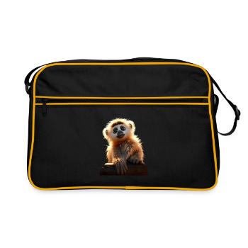 Gibbon Monkey Baby Monkey Little Gibbons Cute Monkey - Retro Bag - black/gold - Front