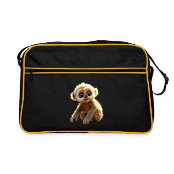 Gibbon Monkey Baby Monkey Little Gibbons Cute Monkey - Retro Bag - black/gold - Front